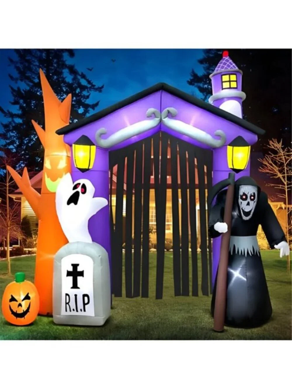 9FT Halloween Inflatables Haunted House Castle Archway Decoration with Led